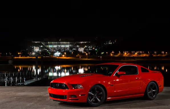 Mustang, Ford, Light, Red, Front, Night