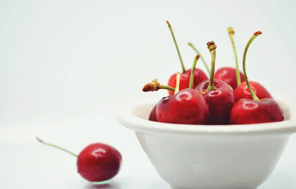 Cherry, berries, blur, white background, bowl, blur, cherry
