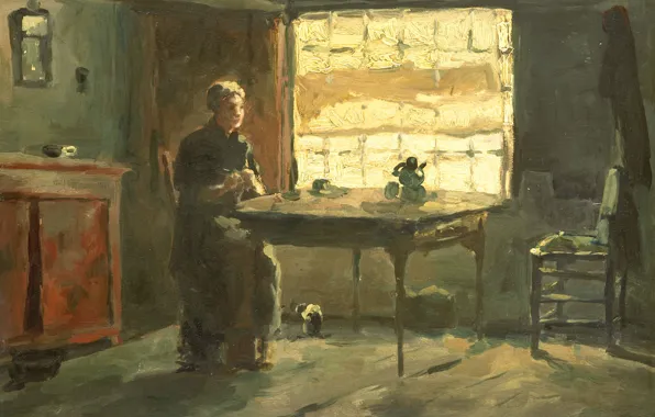Oil, picture, 1903, Johan Hendrik Weissenbruch, Johan Hendrik Weissenbruch, Peasant interior
