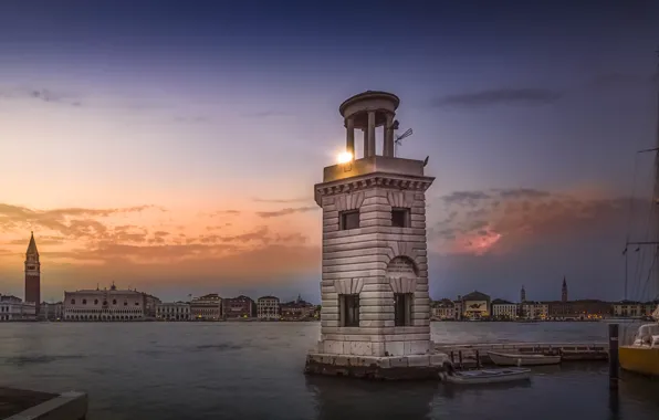 Picture the sky, lighthouse, the evening, Italy, San Giorgio Maggiore