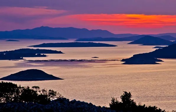 Sea, Islands, sunset, the evening, Croatia, Adriatica, Jadran, archipelago