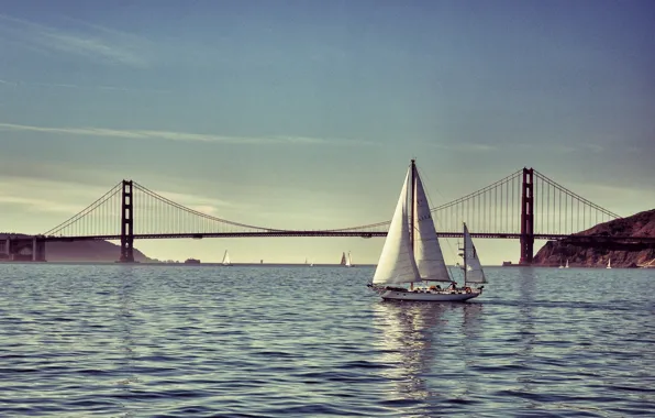 Picture sea, bridge, yacht