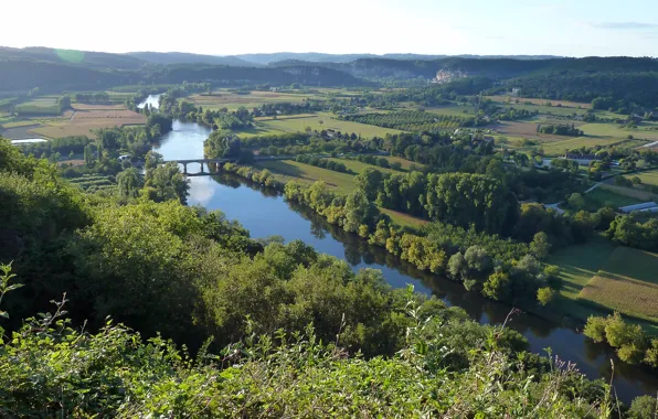 Picture nature, river, France, panorama, Dordogne River, looking West from Domme