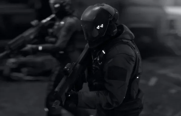 Picture costume, machine, soldiers, helmet, the vest, mercenaries, squad