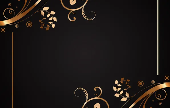 Picture flowers, pattern, texture, gold, black, Floral