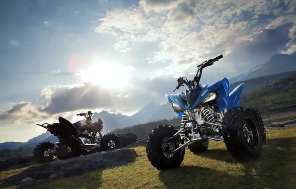 The sun, mountains, motorcycles, Yamaha, ATV 26