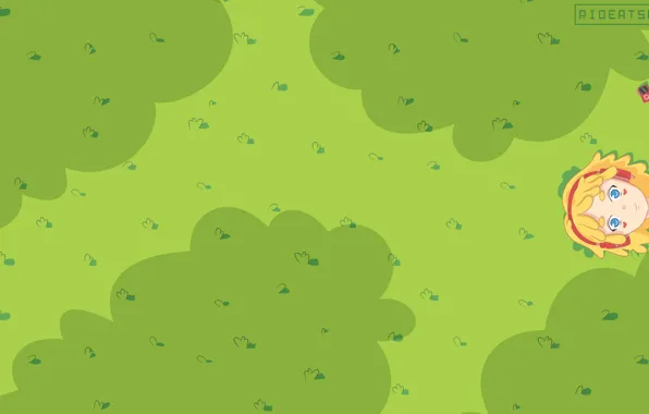 Simple, green, kawaii, music, girl, field, nature, anime