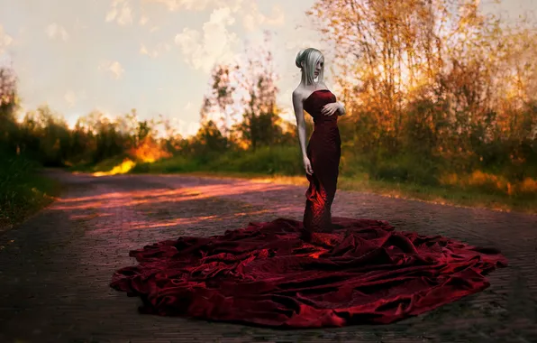 Road, girl, background