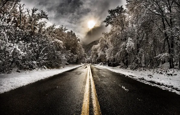 Winter, road, landscape