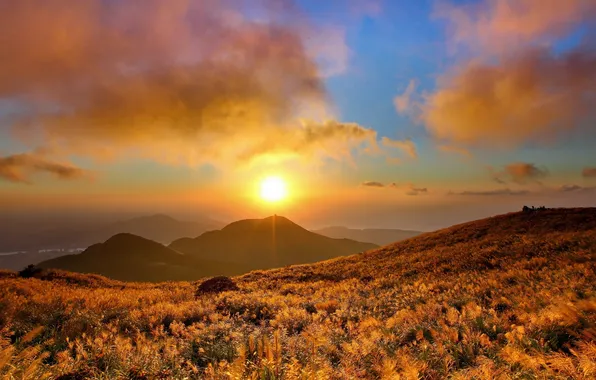 Landscape, sunset, mountains