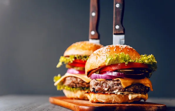 Knife, hamburger, wooden handle