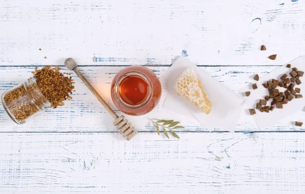 Glass, Board, cell, spoon, Bank, honey, light background, propolis