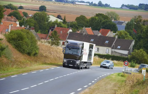 Road, home, truck, Renault, settlement, tractor, 4x2, the trailer