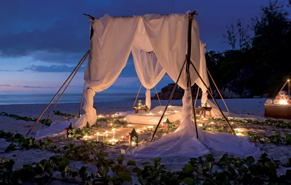 Beach, the ocean, romance, the evening, candles, beach, picnic by clelight