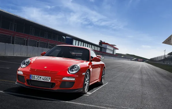 Picture asphalt, red, track, sports car, salon, start, porsche 911 GT3