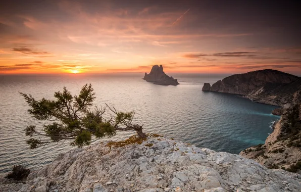 Sea, landscape, sunset, nature, rock, beauty