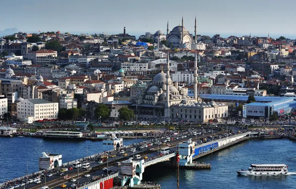 Bridge, Strait, home, mosque, Istanbul, Turkey, the minaret