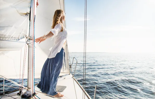 Sea, freedom, girl, the wind, yacht