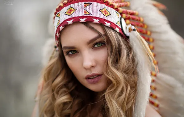 Look, close-up, face, background, model, portrait, feathers, makeup