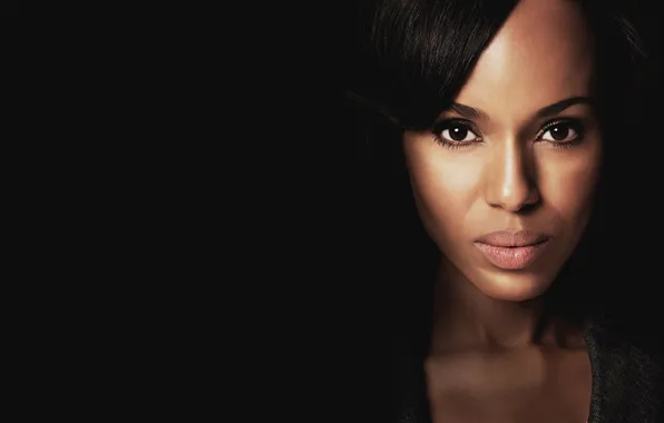 Look, close-up, face, brunette, the series, black background, Scandal, Kerry Washington