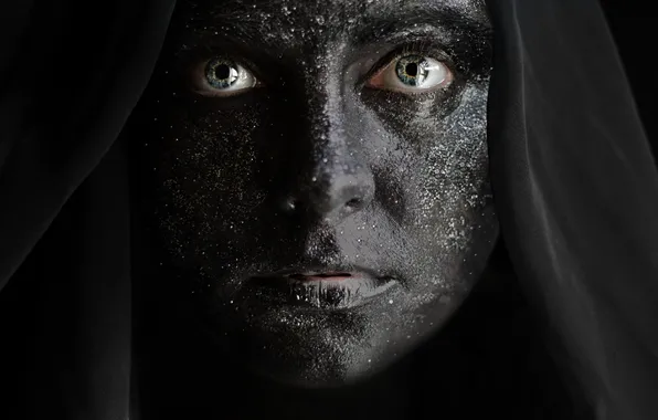 Picture eyes, look, girl, face, darkness, black, sequins