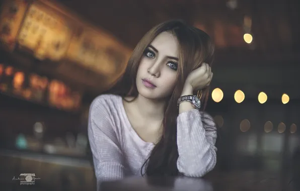 Girl, Beautiful, Asian, Model, Eyes, Cafe, View, Photography