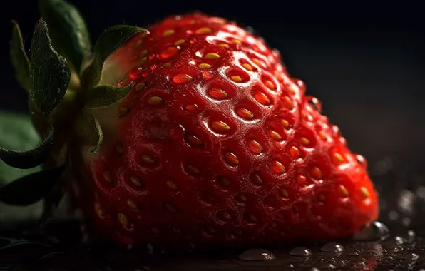 Drops, macro, berries, rendering, moisture, strawberry, berry, one