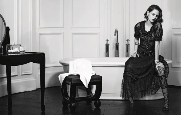 Picture photo, model, stockings, makeup, dress, actress, mirror, brunette