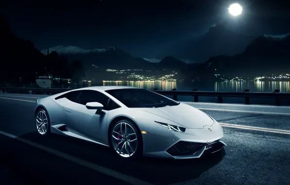 Night, Lamborghini, horizon, white, front, LP 610-4, Huracan, Ronaldo Stewart