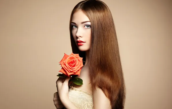 Flower, look, girl, pose, photo, hair, rose, portrait