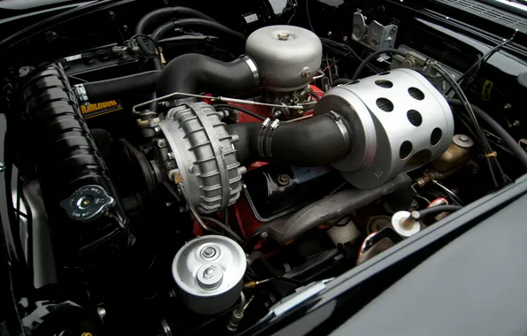 Ford, Ford, 1957, retro cars, Hardtop, Skyliner, Retractable, under the hood