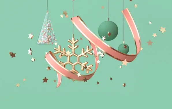Rendering, Green, Pink, tape, Snowflakes