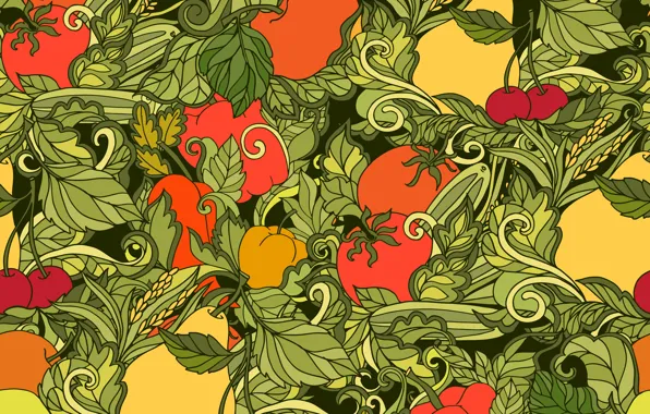Picture abstraction, background, texture, pattern, fruits, vegetables, Leaves, seamless