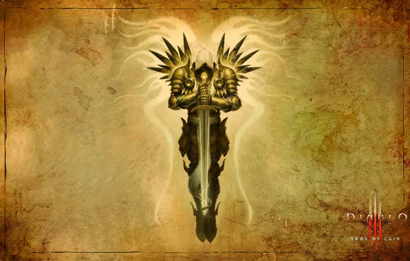 Picture background, wings, sword, art, Diablo, Tirael