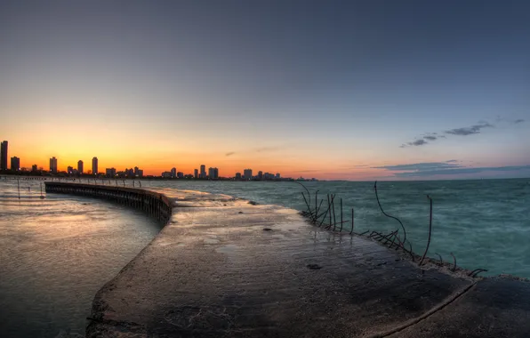 Sunset, the city, the evening, horizon, Chicago, pierce, Illinois