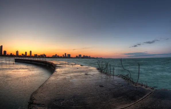 Picture sunset, the city, the evening, horizon, Chicago, pierce, Illinois