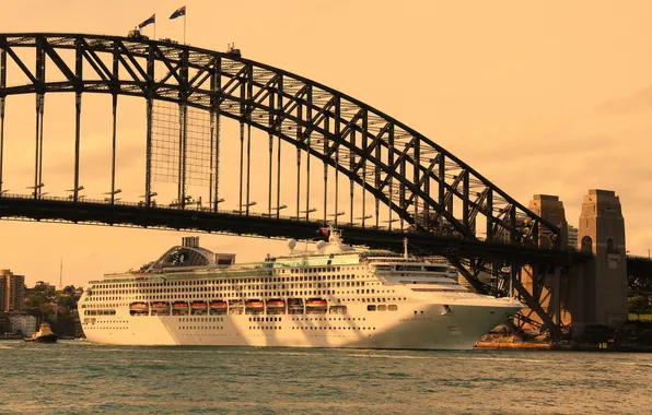Picture bridge, the city, river, photo, ship, Sydney, cruise liner