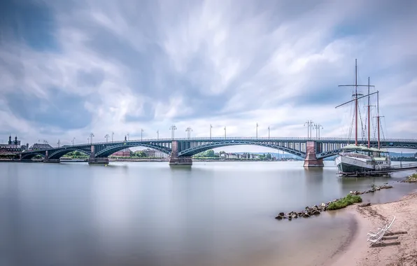 Picture bridge, Strait, ship, Germany, Wiesbaden