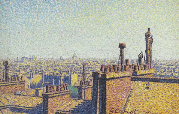 Picture, the urban landscape, Gustave Cariot, pointillism, Gustave Cairo, The Rooftops Of Paris. In The …