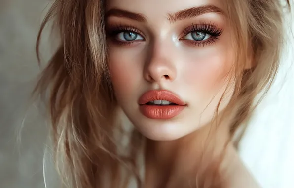 Look, girl, face, eyelashes, portrait, makeup, blonde, AI art