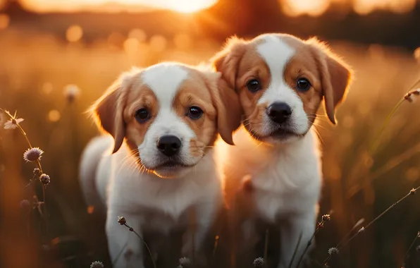 Dogs, look, pose, dog, puppies, puppy, face, a couple