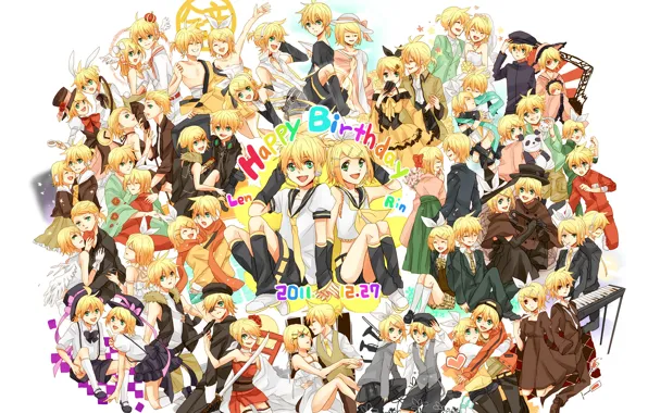 Girl, guy, Vocaloid, Vocaloid, Happy Birthday, Rin, Kagamine Len
