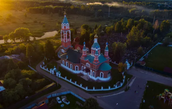 Trees, pond, Church, temple, Russia, Moscow oblast, Paul Narikov, Ignatievo village
