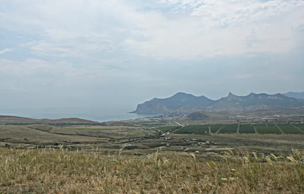 Sea, mountains, Russia, Crimea, Koktebel, Karadag
