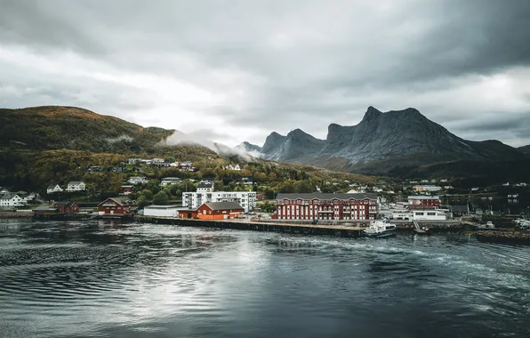 Picture sea, coast, houses, surf, village, shore, Scandinavia