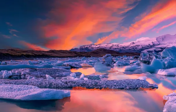 Water, sunset, ice