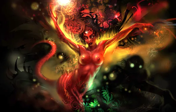 Girl, abstraction, magic, pattern, the demon, art, monsters, demoness