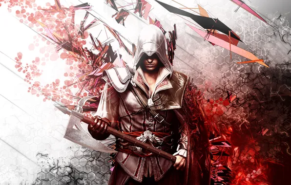 Picture weapons, Ezio, abstract background, ezio auditore, assassins creed II