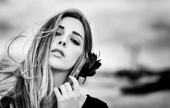 Look, flowers, face, background, hair, makeup, beauty