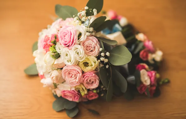 Roses, bouquet, gentle, Roses, lovely, wedding, eustoma, Bouquets